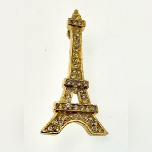 3 for $30 Vintage Gold Tone Eiffel Tower Brooch Pin with Sparkling Crystals